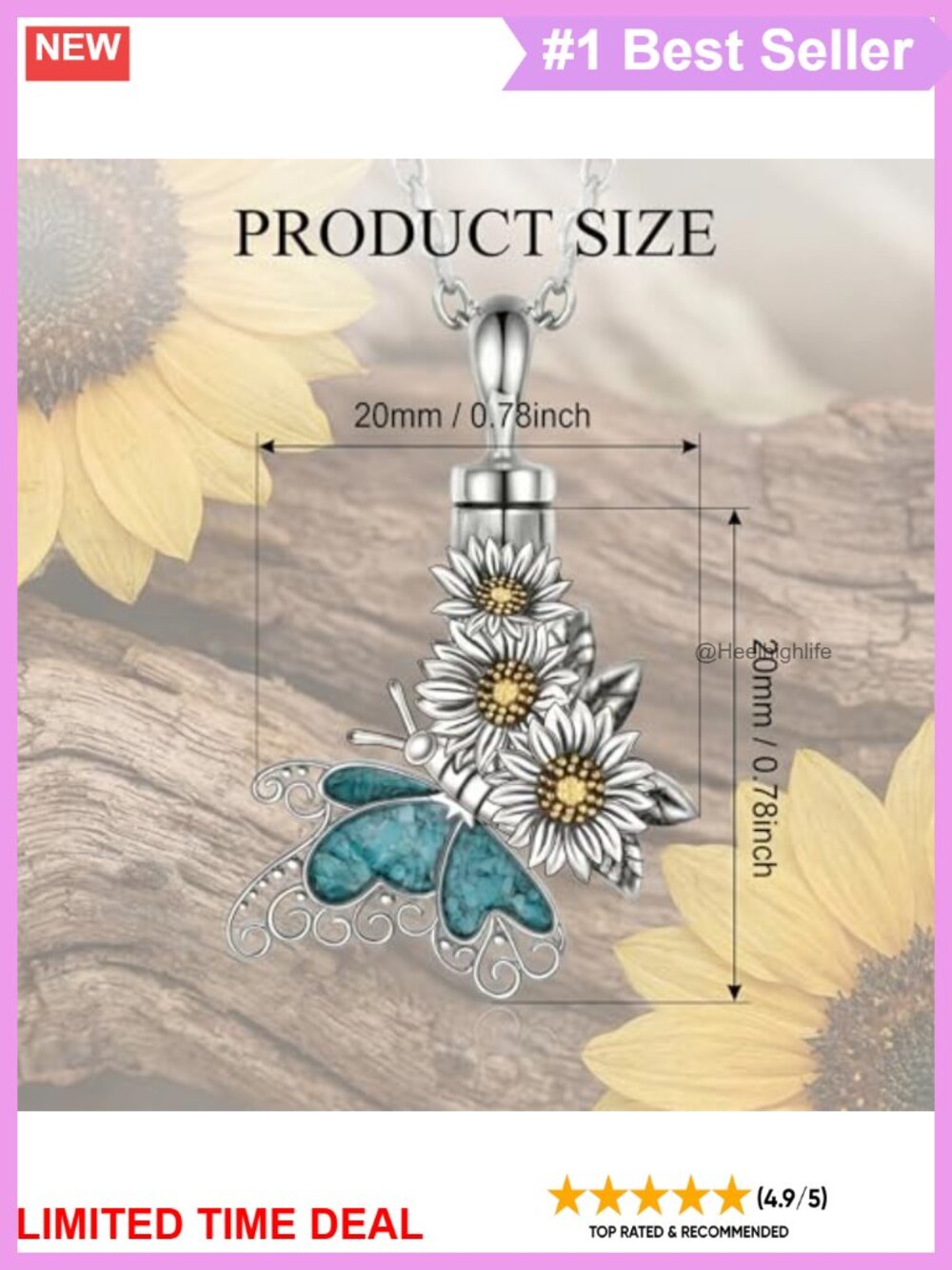 925 Sterling Silver Butterfly Urn Necklace Turquoise Daisy Pendant Memorial - Picture 3 of 5